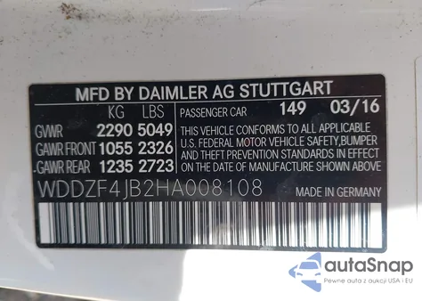 2017 Mercedes-Benz E 300 z USA, uszkodzony, nr VIN WDDZF4JB2HA008108